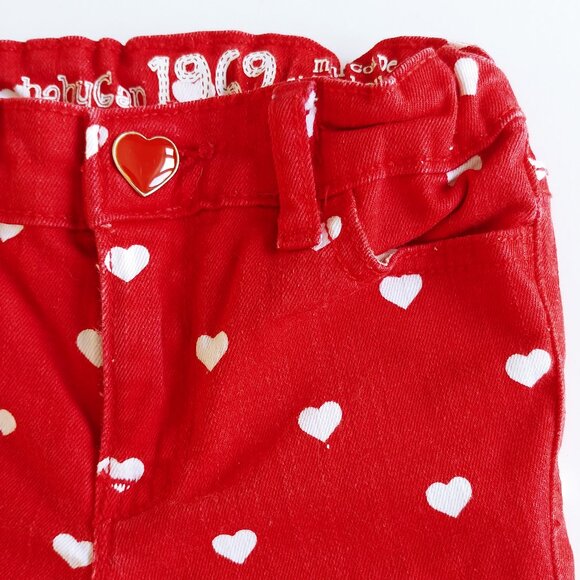 Baby Gap 1969 Red Mini Skinny Heart Print Denim Pants 12-18 Months - Picture 2 of 9